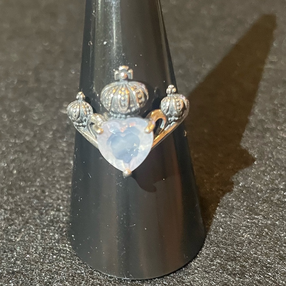 Rare Lavender Quartz and 925 Silver Heart Ring with Crown Design